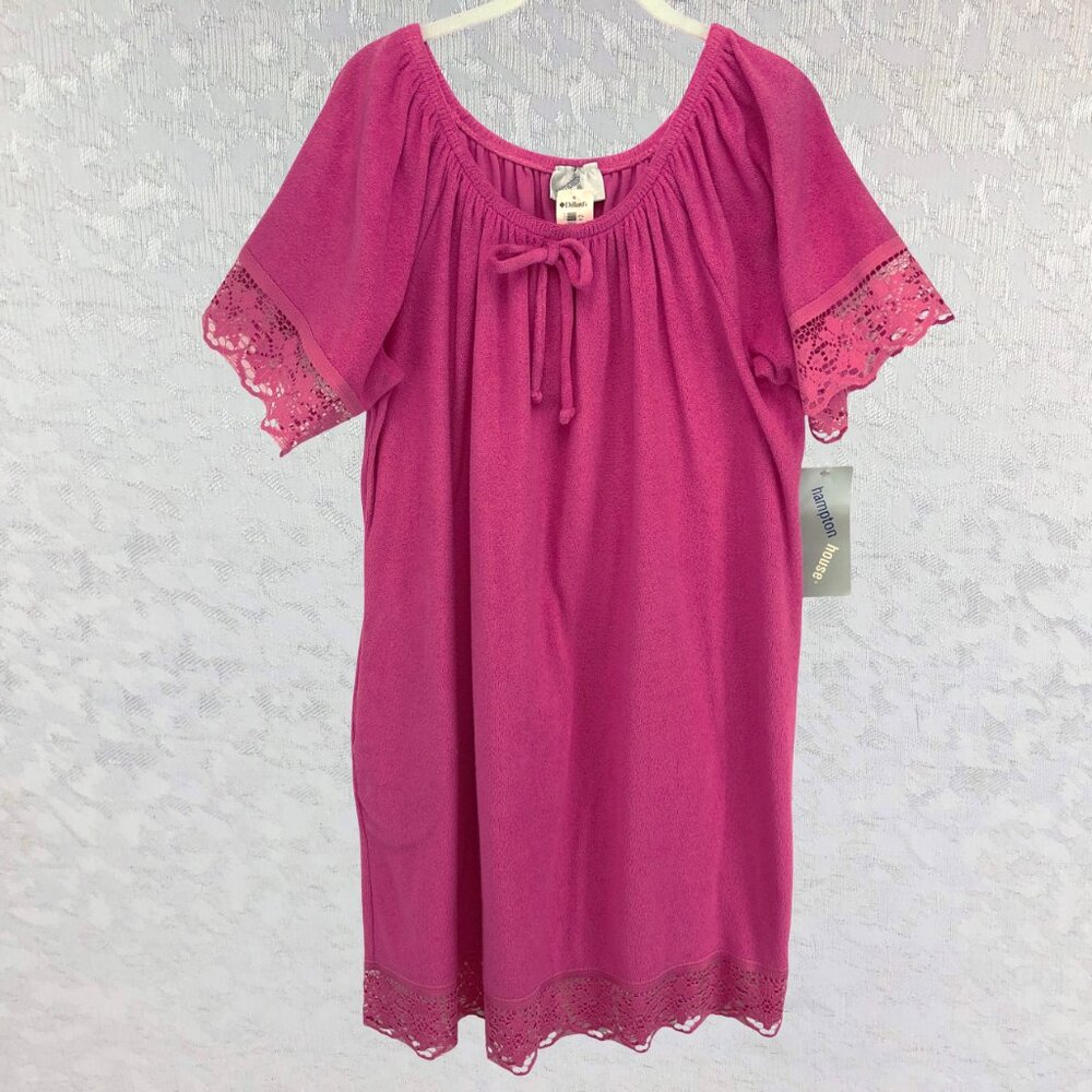 Hampton House Pink House Dress/Swimsuit Coverup with Lace Hem & Sleeve Cuffs NWT